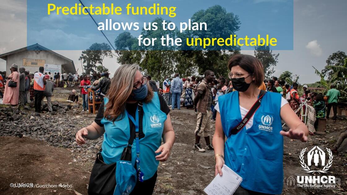UNHCR field response after the Nyiragongo eruption, with the message: Predictable funding allows us to plan for the unpredictable. Photo: UNHCR / Guerchom Ndebo.